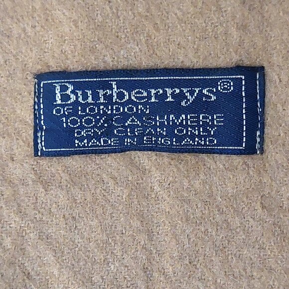 Vintage Burberry Solid Camel Tan Embroidered Logo 100% Cashmere Scarf Scarves - Picture 6 of 7